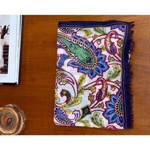Vintage Boho Paisley Scarf 71” x 26.6” Long Cotton Wrap Floral Print Blue/Multi